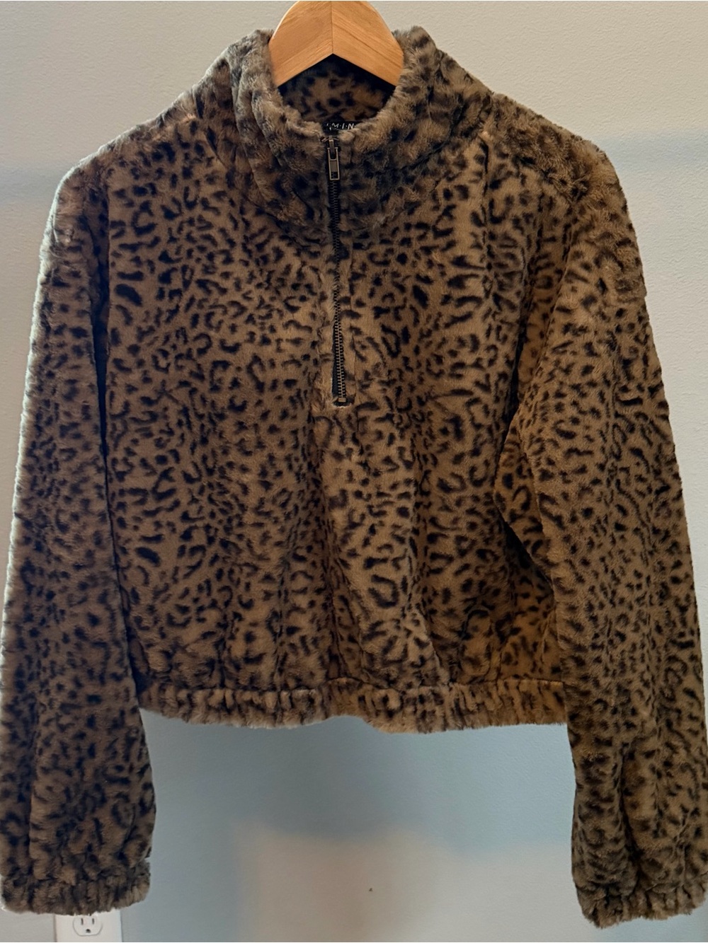 Timing Leopard Teddy Half-Zip Jacket in Brown and Black